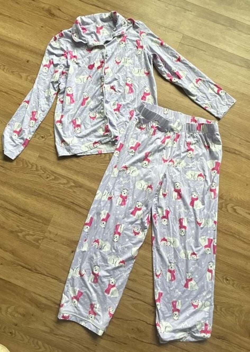 Holiday Time Polar Bear Print Button-Down Long Sleeve Pajama Set- kids plus